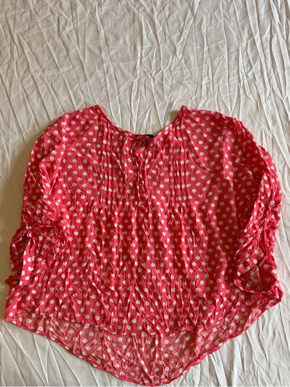 Suzanne Betro Coral Pink Polka Dot Peasant Blouse